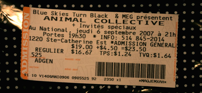 Animal Collective Ticket